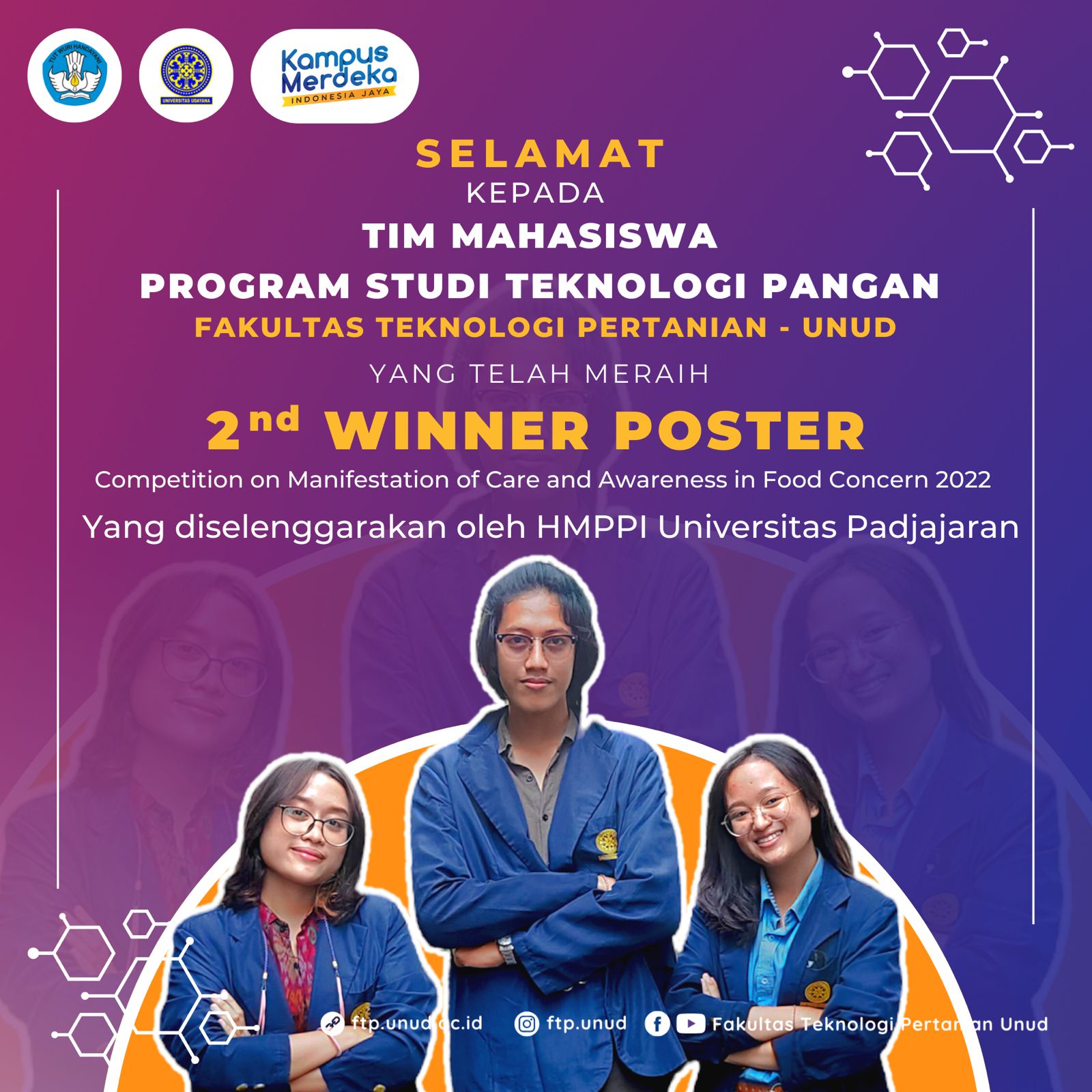 BANGGA! 3 Mahasiswa Program Studi Teknologi Pangan Raih Juara 2 Lomba Poster dalam Ajang Nasional “Macaron”