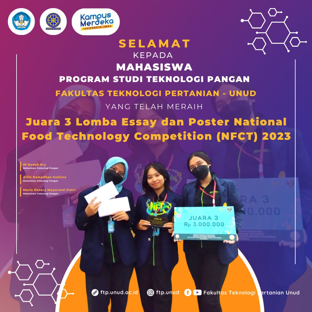 Inovasikan Mi Berbasis Pangan Lokal, Tim Mahasiswa Program Studi Teknologi Pangan Unud Raih Juara 3 Lomba Essay dan Poster Nasional