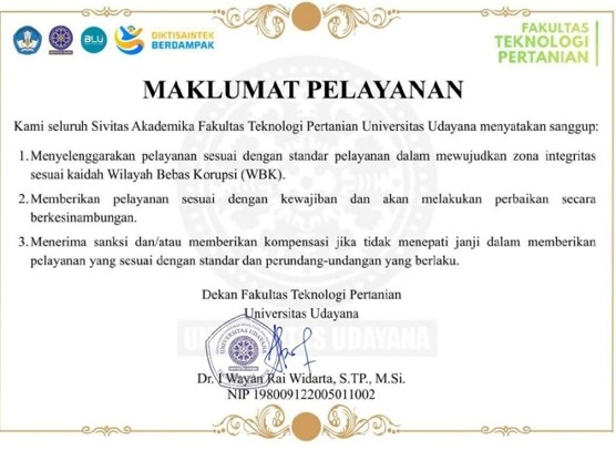 Maklumat Pelayanan Fakultas Teknologi Pertanian