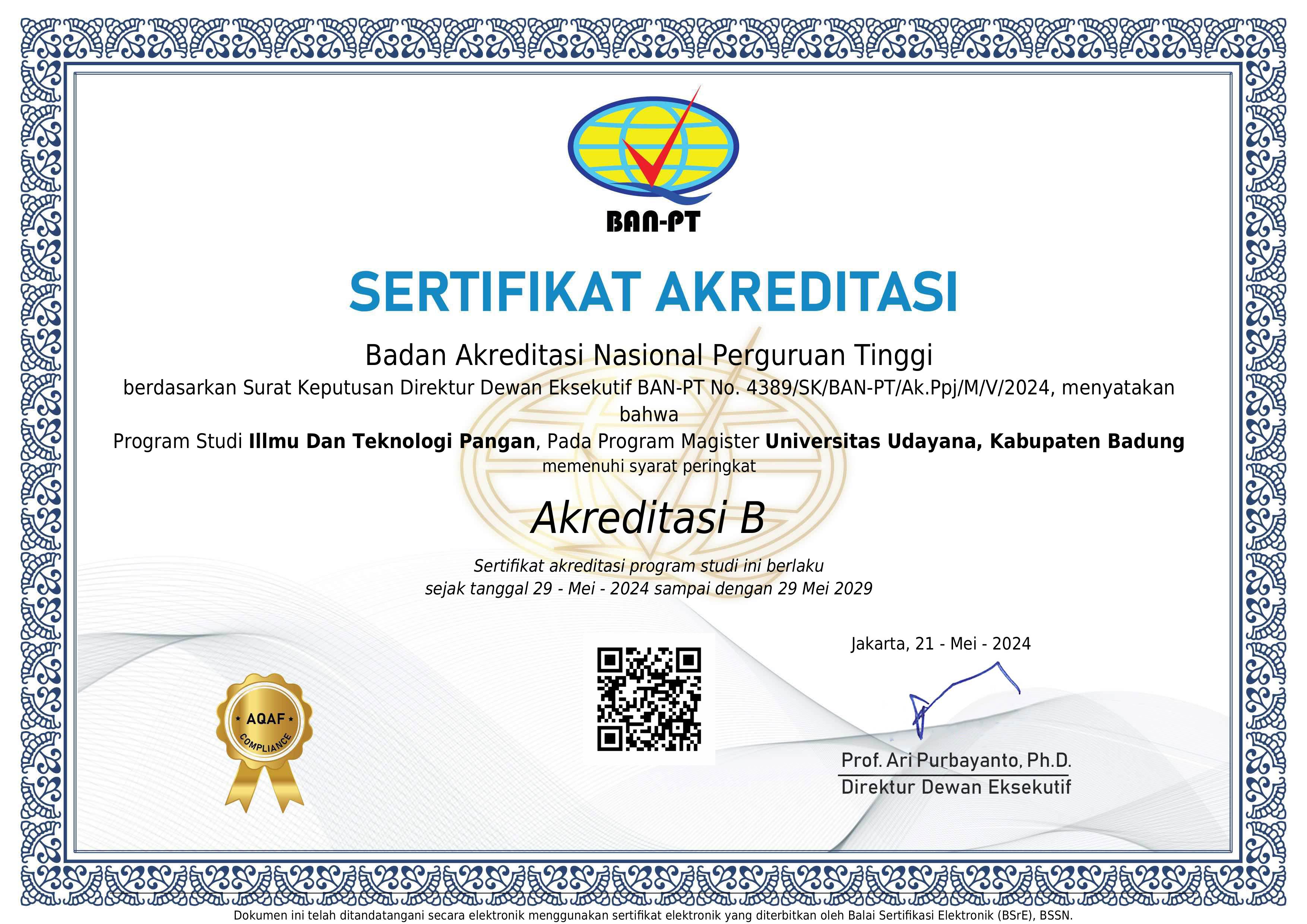 Accreditation of the Master of Food Technology Study Program